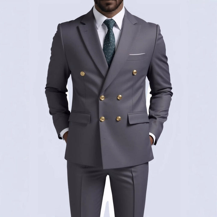 Men's double-breasted Slim-Fit suit with gold decorative buttons and slim business trousers Mune Fashion