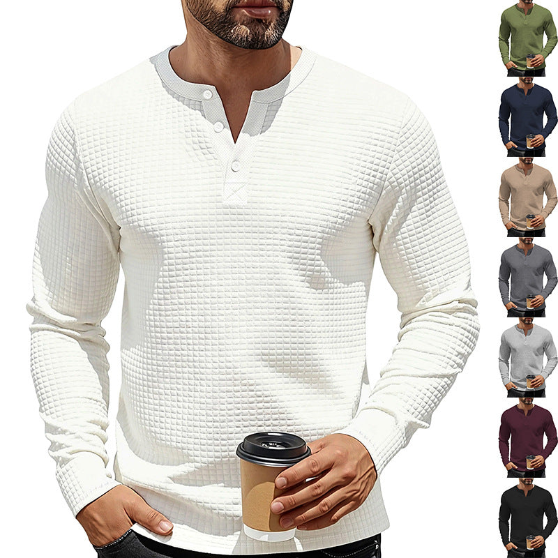 Men's structured Henley long sleeve shirt made of waffle knit with stand-up collar and narrow silhouette Mune Fashion