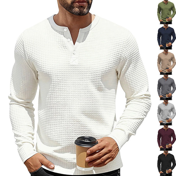 Men's structured Henley long sleeve shirt made of waffle knit with stand-up collar and narrow silhouette Mune Fashion