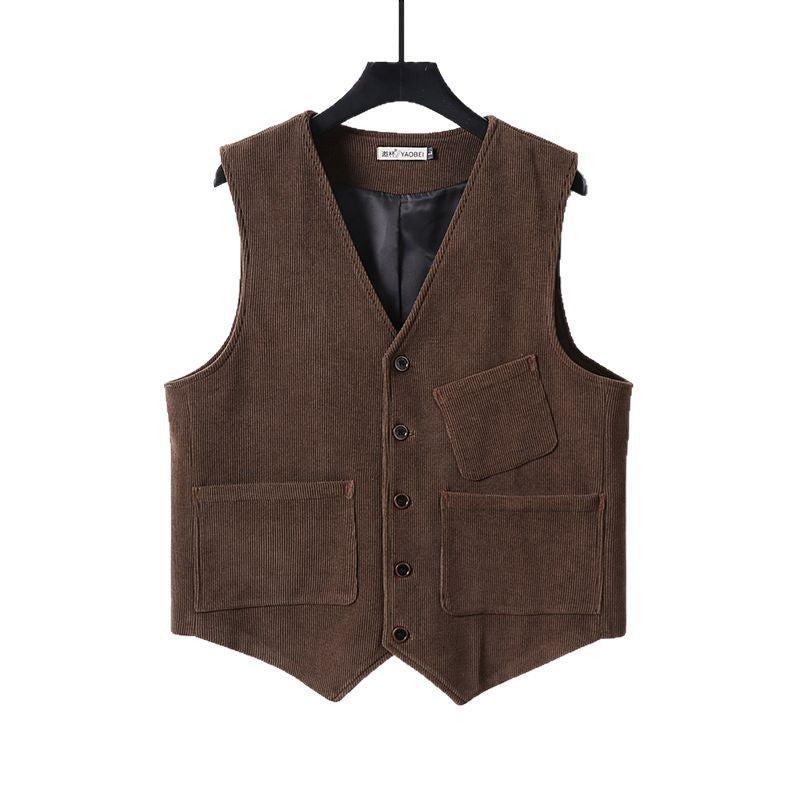 Men's cord waistcoat with V-neck, lightly padded and with patch pockets Mune Fashion