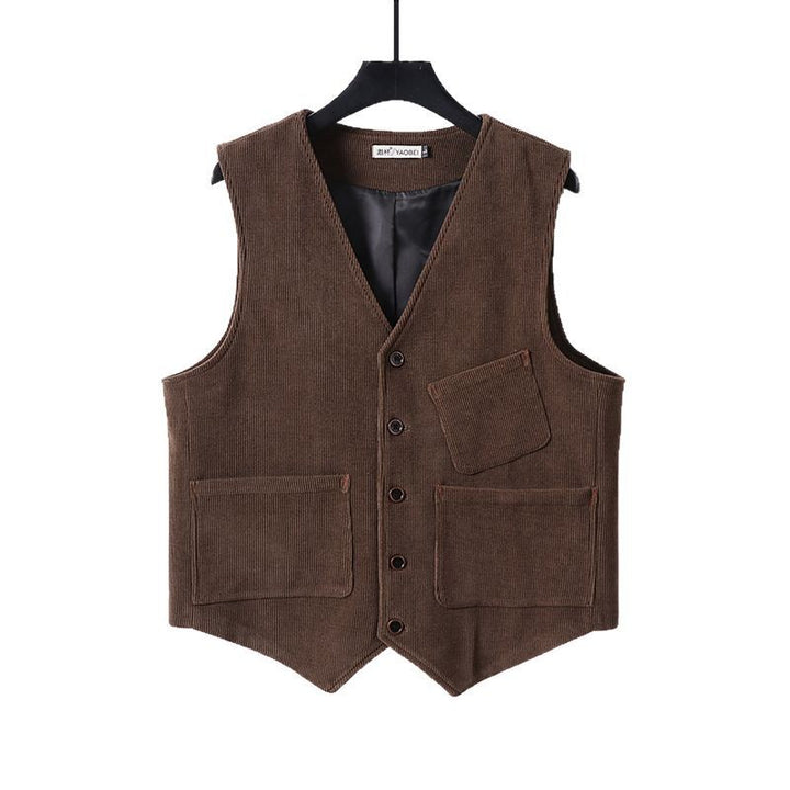 Men's cord waistcoat with V-neck, lightly padded and with patch pockets Mune Fashion