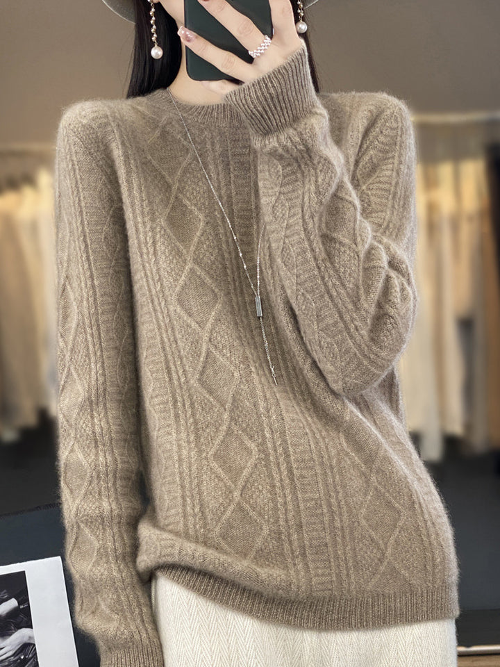 Ladies cable knit fine knit sweater with lace panels and soft mohair finish Mune Fashion
