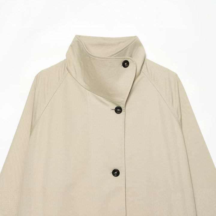 Women Short A-Line Transitional Jacket with High Standing Collar and Raglan Sleeves Mune Fashion