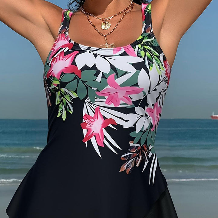 Ladies Tankini set with floral top and high cut bottoms Mune Fashion
