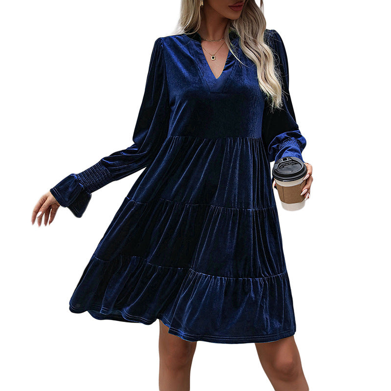 Women Elegant Velour Dress Mune Fashion