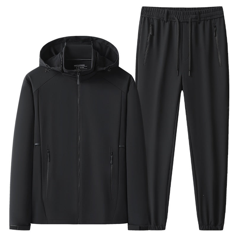 Men's Weatherproof Softshell Training Suit with Hooded Zip Jacket, Zipper Pockets & Tapered Jogging Pants Mune Fashion