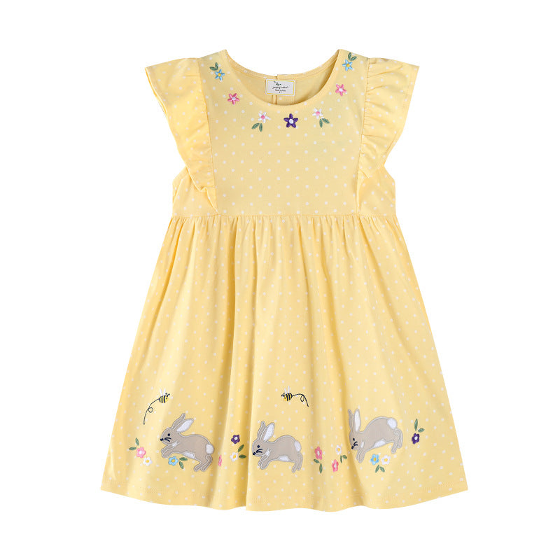 Girl's summer dress with playful bunny and flower embroidery Mune Fashion