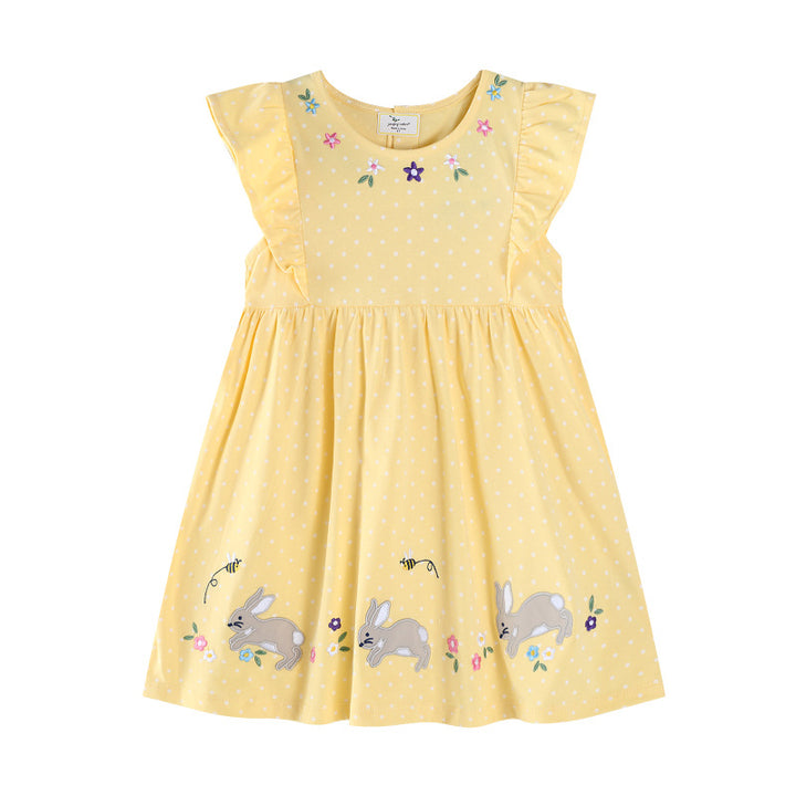 Girl's summer dress with playful bunny and flower embroidery Mune Fashion