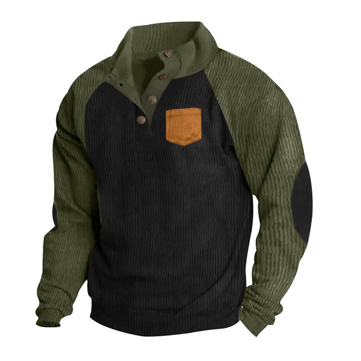 Men's Ribbed Henley Sweater with Raglan Sleeves, Elbow Patches & Chest Pocket Mune Fashion