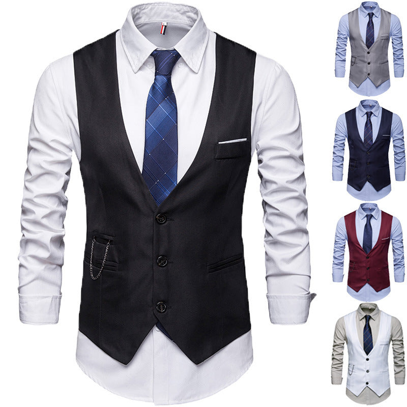 Men's tailored suit waistcoat with V-neck, chain detail and breast pocket Mune Fashion