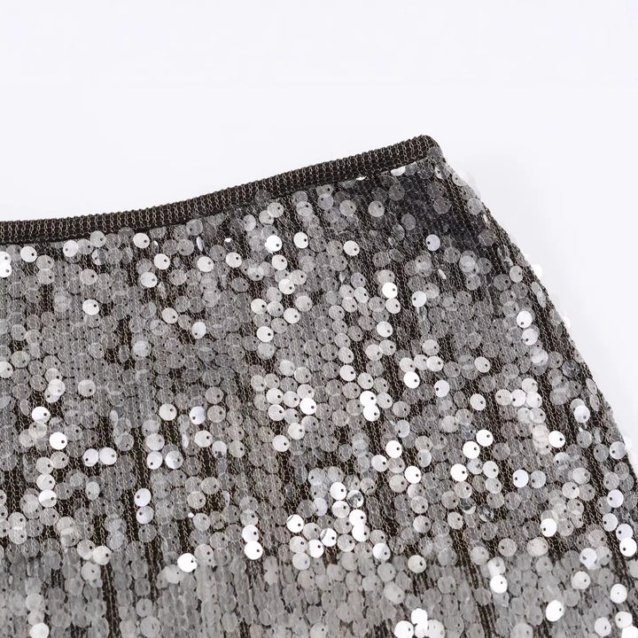 Women's sequined pencil skirt with elastic waistband and lace trim Mune Fashion