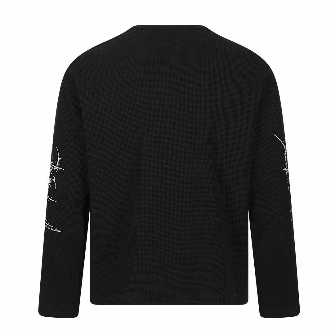 Unisex waffle knit Henley long sleeve shirt with 3-button placket and allover print Mune Fashion