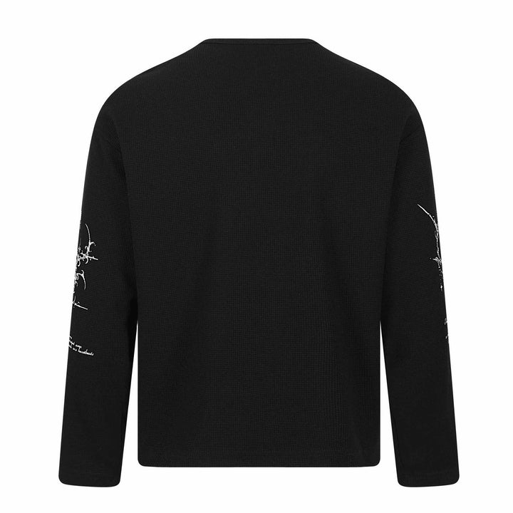 Unisex waffle knit Henley long sleeve shirt with 3-button placket and allover print Mune Fashion