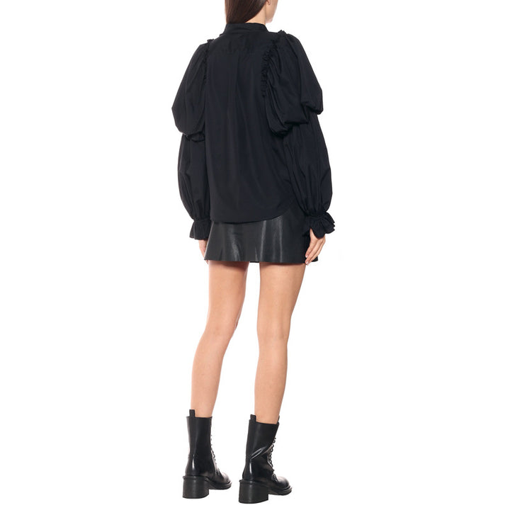 Women Puff Sleeve Blouse with Stand Collar and Ruffle Cuffs Mune Fashion