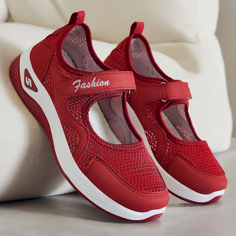 Women's breathable Mary-Jane walking shoe with velcro closure, seamless mesh upper and shock-absorbing lightweight sole Mune Fashion