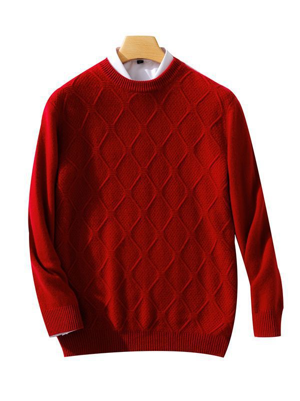 Men's Structured Diamond Knit Sweater with Crew Neck and Cashmere-like Softness Mune Fashion