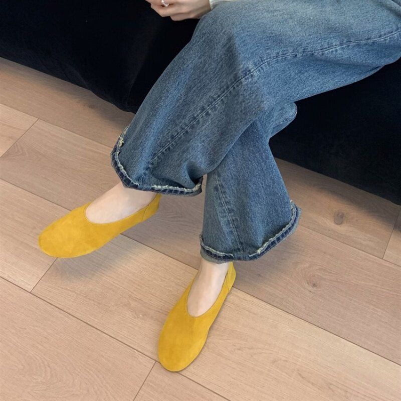 Women's Minimalist Suede Ballerina Slippers with Padded Comfort Footbed Mune Fashion
