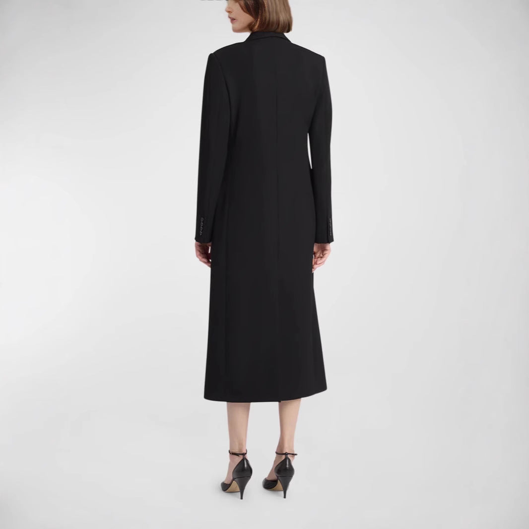 Women Mid-length Double-breasted Blazer Coat with Structured Shoulder and Slim Fit Mune Fashion