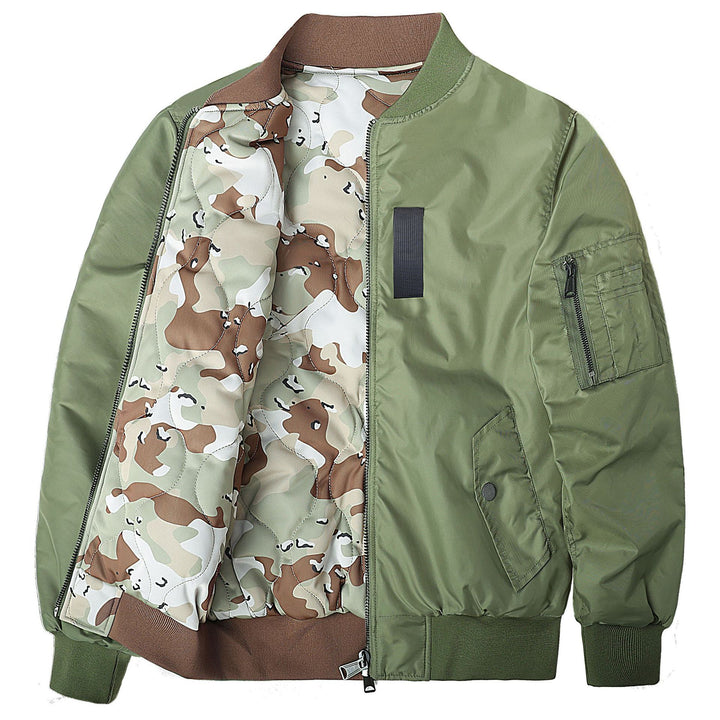 Men's  Reversible Quilted-Lined Bomber Jacket with Sleeve Utility Pocket and Ribbed Trims Mune Fashion