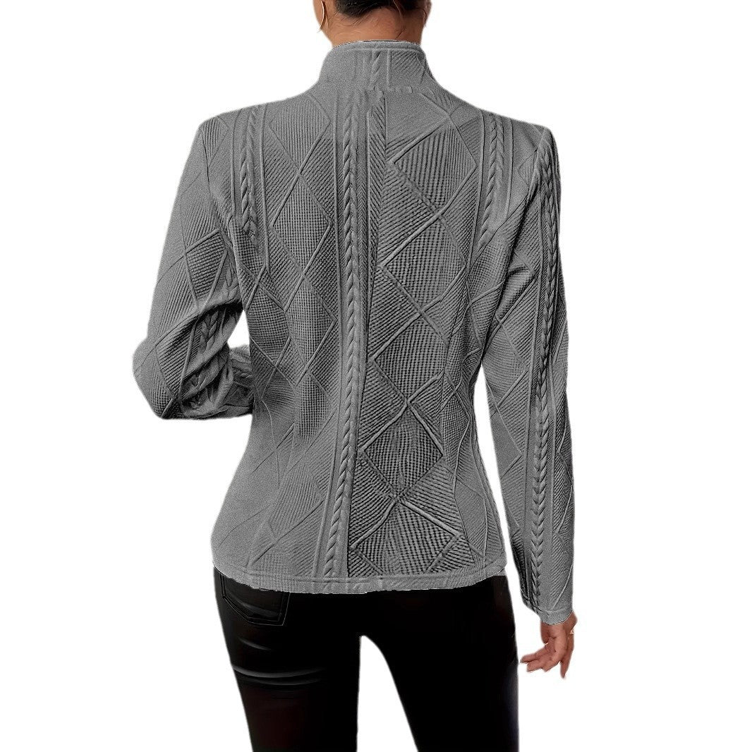 Women nan tailored structured blazer with stand-up collar and braid application Mune Fashion