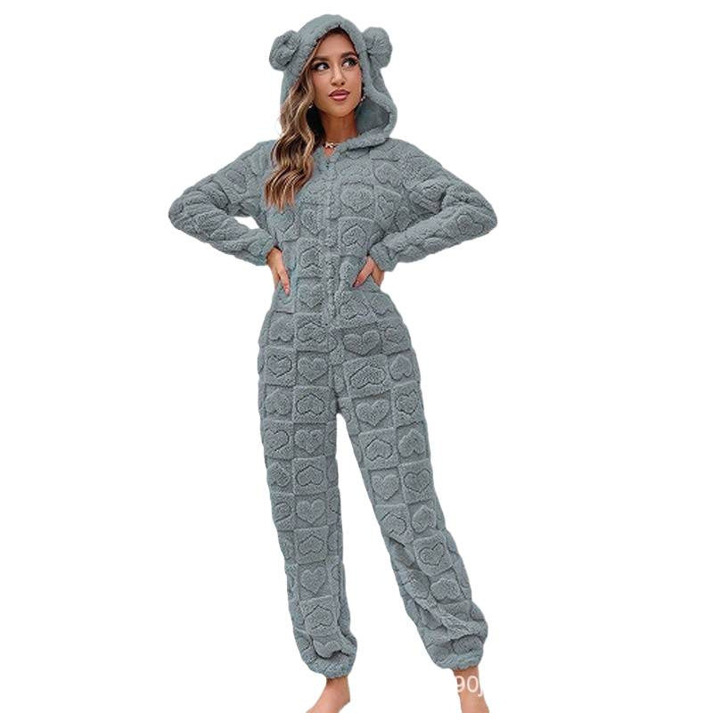 Women's Cozy Fleece Jumpsuit with Hood Mune