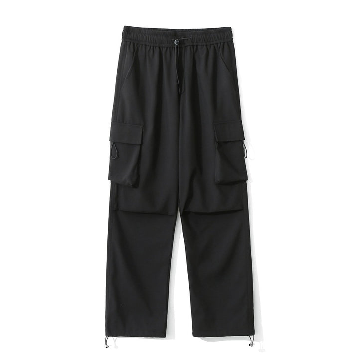 Women Loose Fit Cargo Pants with Snap Button Panels and Drawstring Waist Mune Fashion