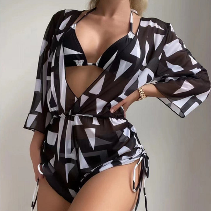 Women's bikini set with transparent cover-up and fashionable geometric pattern Mune Fashion
