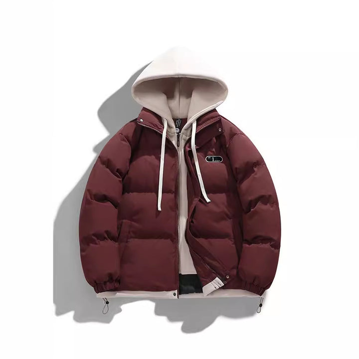 Men's Two-Layer Quilted Jacket with Removable Fleece Hood and Thermal Insulation Mune Fashion
