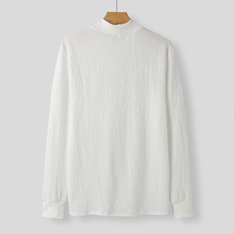 Unisex nano textured waffle knit pullover with slim stand-up collar and ribbed cuffs Mune Fashion