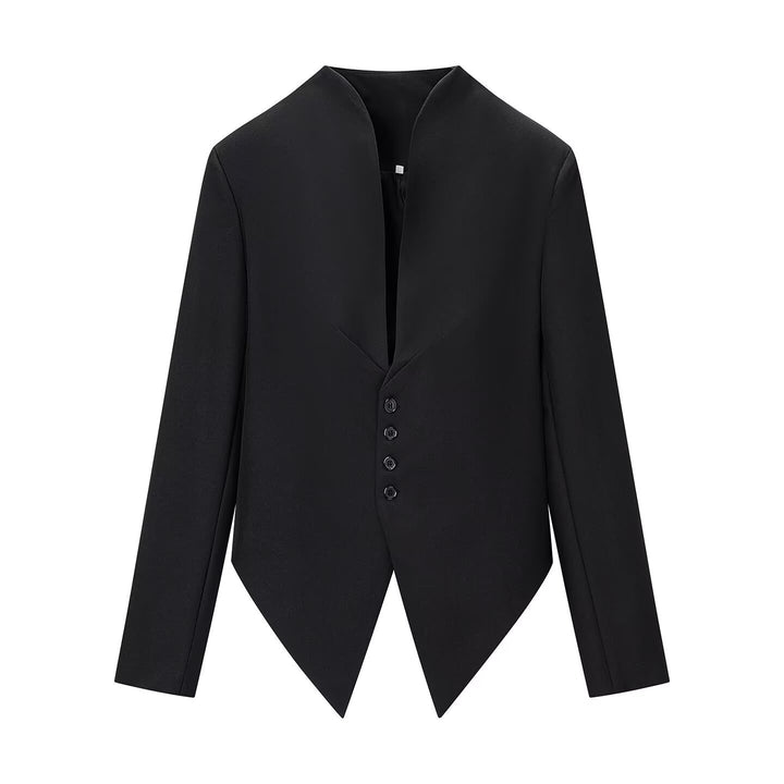 Women's Asymmetrical Cropped Blazer with Pointed Hem and Stand-Up Collar Mune Fashion