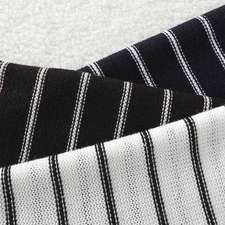 Women Short Sleeve Fine Knit Sweater with Maritime Stripes Mune Fashion