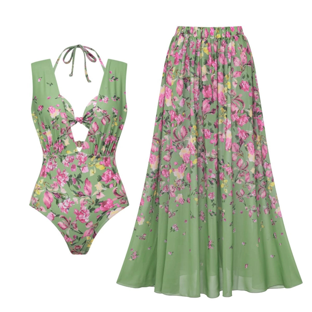 Women’s bikini set with floral cut and elegant maxi skirt Mune Fashion