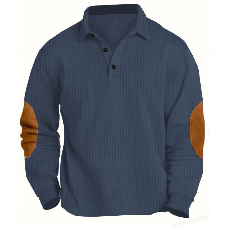 Men's nan legeres long sleeve polo shirt with shirt collar, short button placket, fine texture and velour elbow patches Mune Fashion