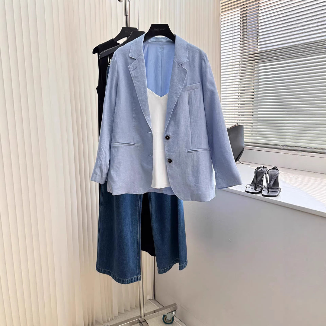 Women Stylish Linen Blazer with Two Pockets Mune Fashion