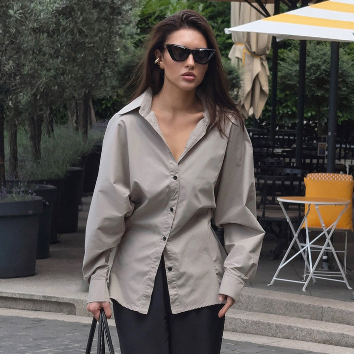 Women's tailored shirt blouse with boxy balloon sleeves and pointed collar Mune Fashion