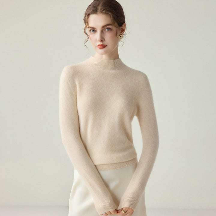 Women's Slim Mock Neck Fine Knitted Sweater with Cashmere-Like Feel Mune Fashion
