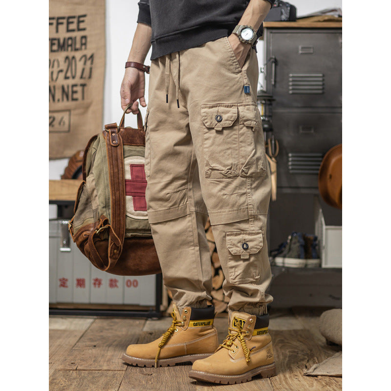 Men's Utility Cargo Pants with Drawstring, Elastic Hem and Multiple Pockets Mune Fashion