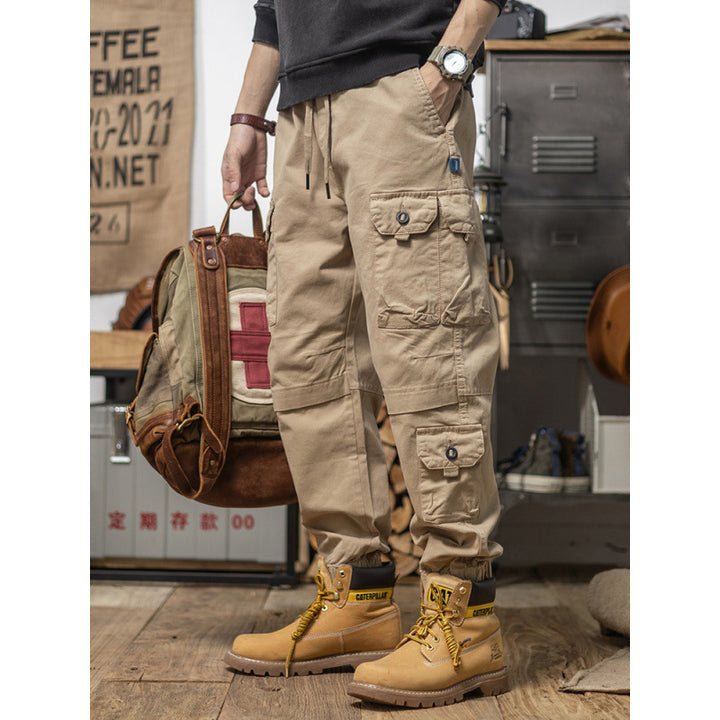 Men's Utility Cargo Pants with Drawstring, Elastic Hem and Multiple Pockets Mune Fashion