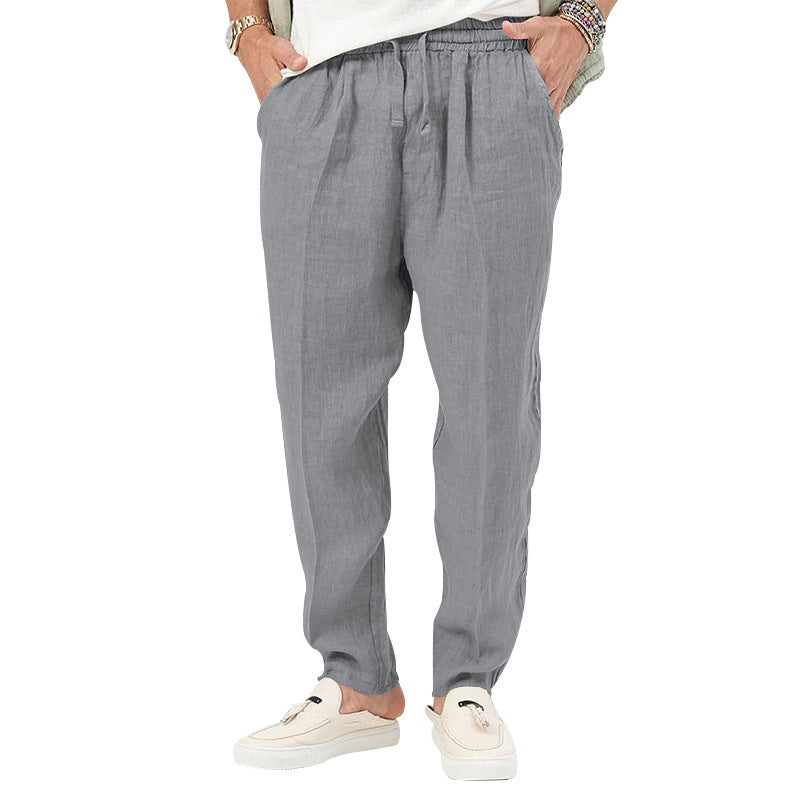 Men's linen jog pants with elastic tunnel drawstring waistband and tapered leg Mune Fashion