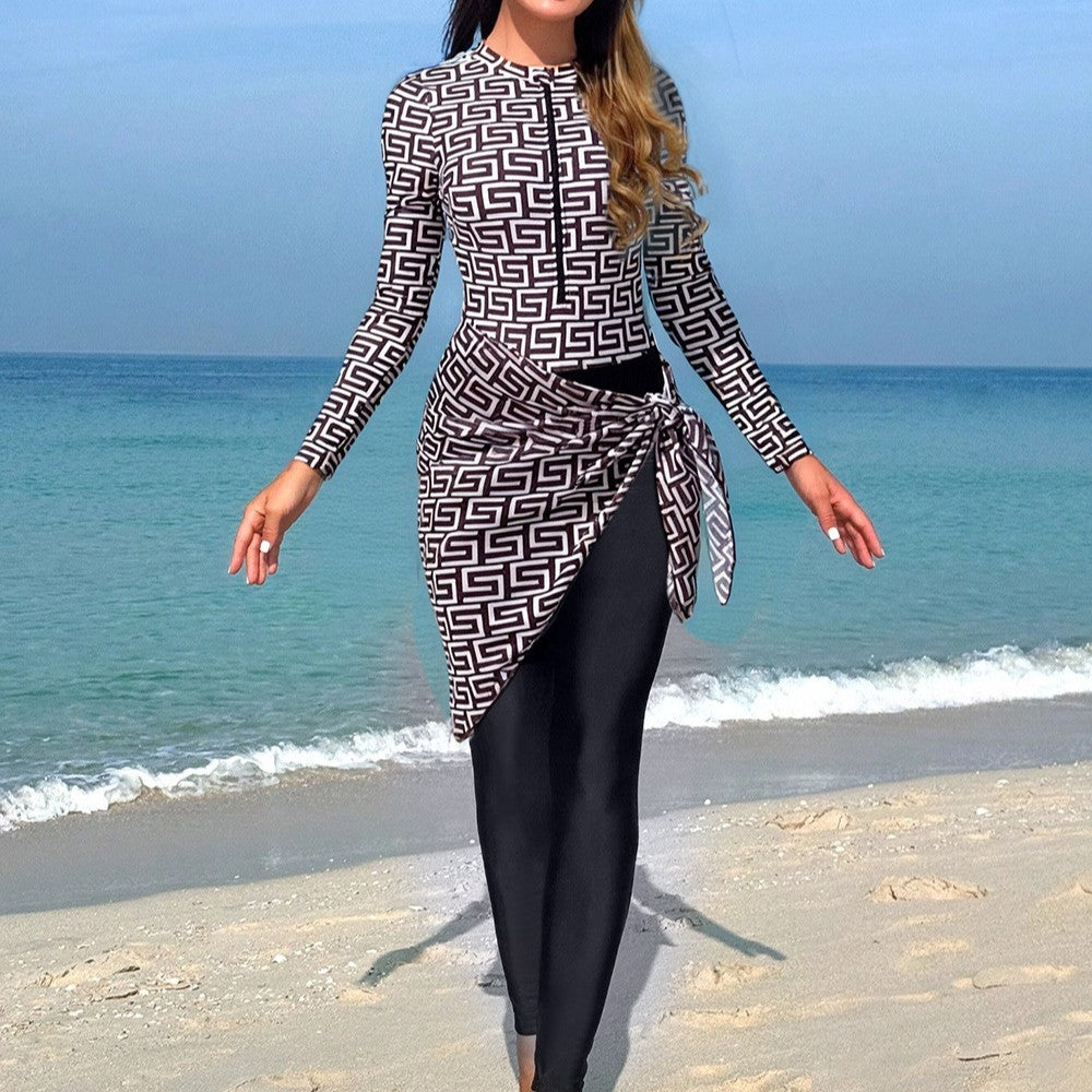 Women's long-sleeved surf suit with wrap skirt Mune Fashion