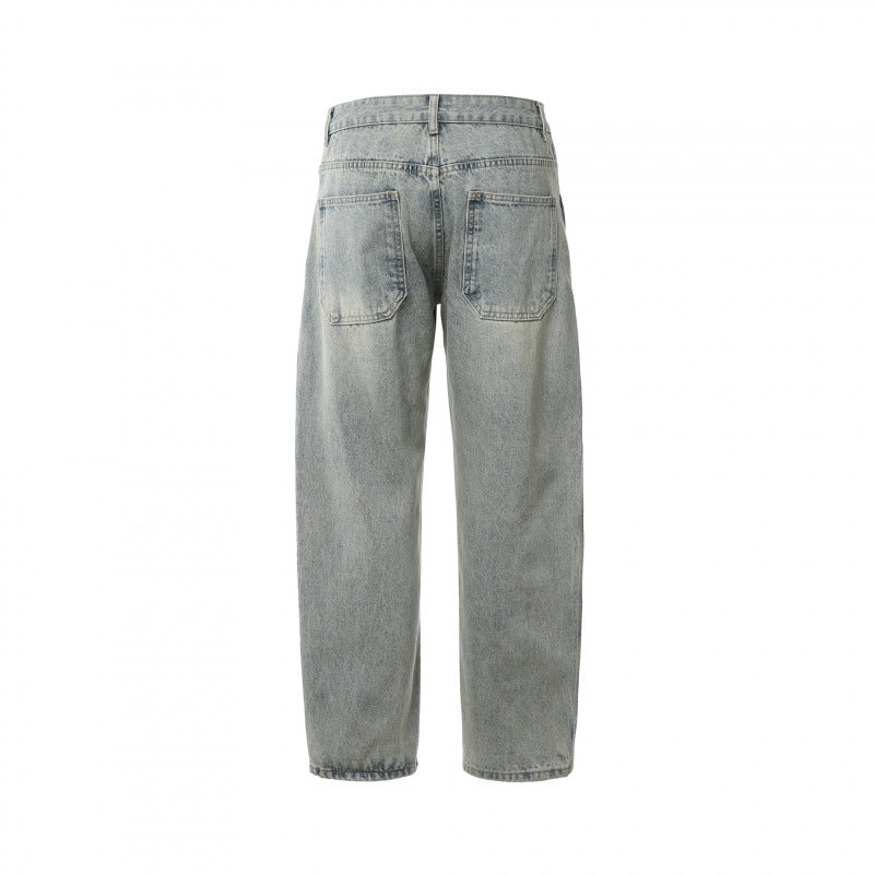 Men's Casual Straight-Leg Jeans with Used Wash and Destroyed Details Mune Fashion