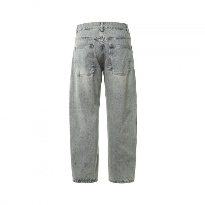 Men's Casual Straight-Leg Jeans with Used Wash and Destroyed Details Mune Fashion