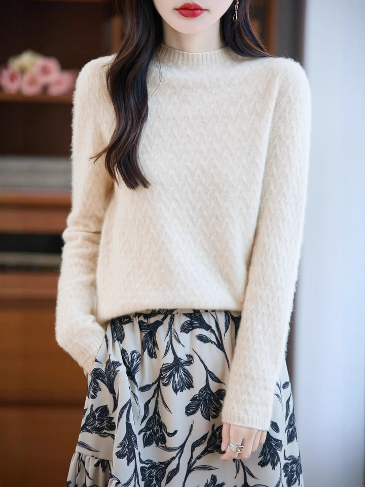Women's Soft Fine Knit Sweater with Short Mock Neck, Light Mohair Look and Relaxed Silhouette Mune Fashion