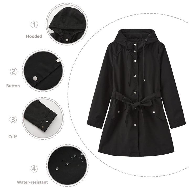 Women's lightweight raincoat in A-line cut with hood, drawstring, and tie belt Mune Fashion
