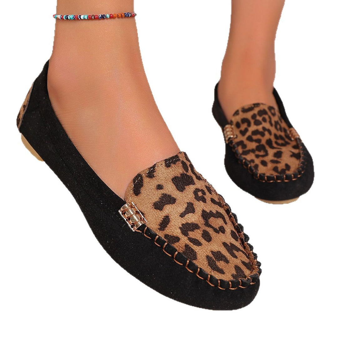 Ladies nan moccasin-loafer with leopard pattern, decorative stitching and flexible nub sole Mune Fashion