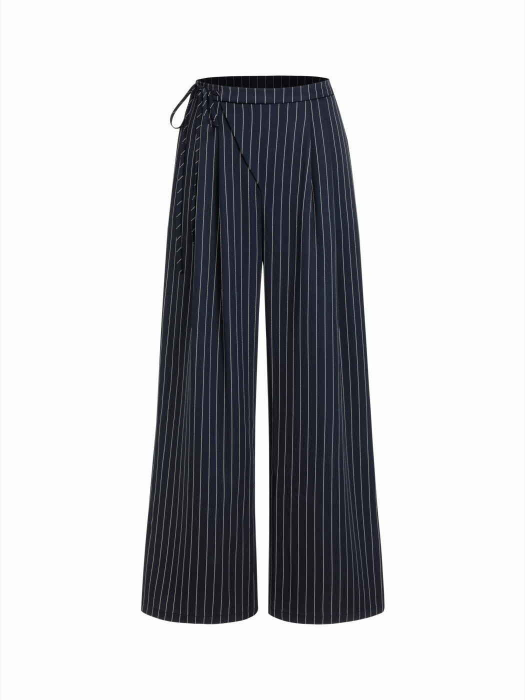 Women's Wide Pinstripe Pants with Wrap Waist Drune