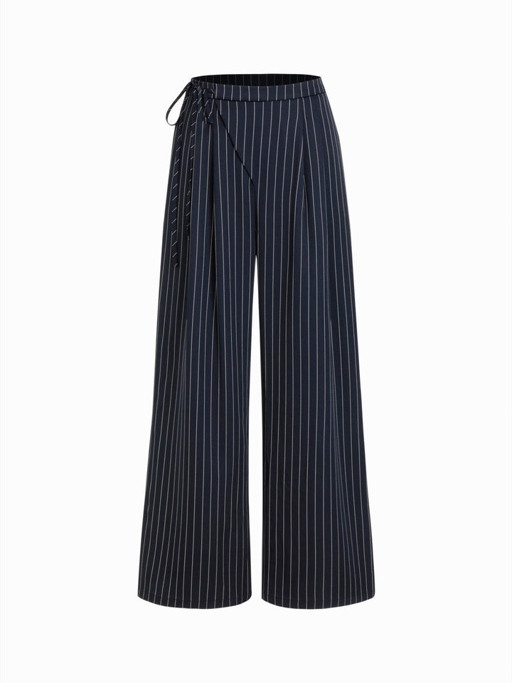 Women's Wide Pinstripe Pants with Wrap Waist Drune