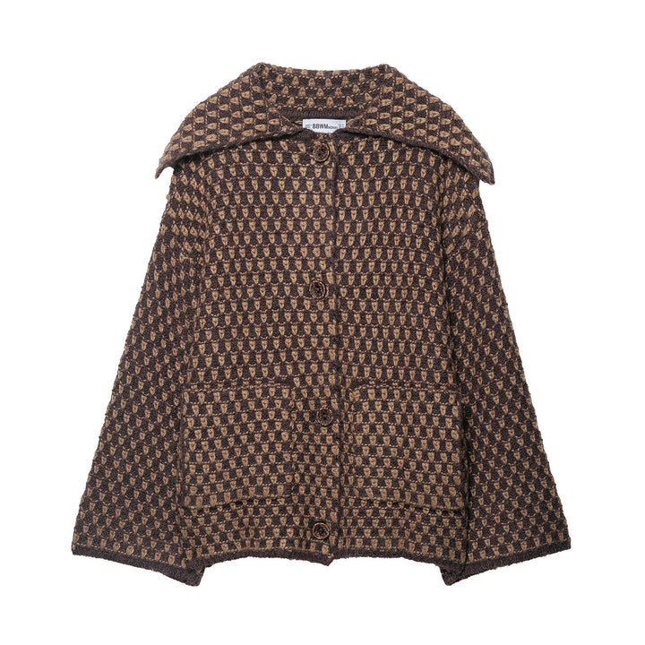 Women’s short jacket in boucle waffle pattern with large lapel collar Mune Fashion