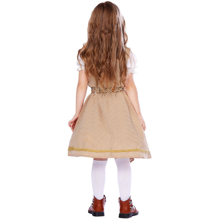 Women's traditional dirndl set with laced bodice, embroidered puff blouse and removable apron Mune Fashion
