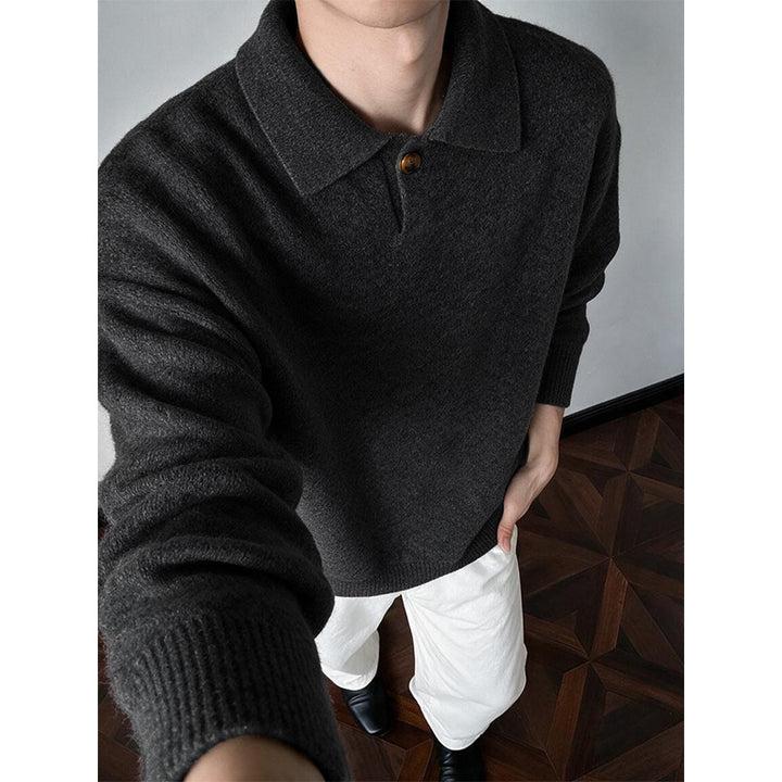 Women’s Oversize Knit Sweater with Polo Collar and One-Button Detail Mune Fashion
